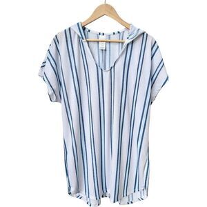 Time and Tru Striped Blue Caftan Hood Waffle Cover-Up. Medium. 8-10. 8. 10.